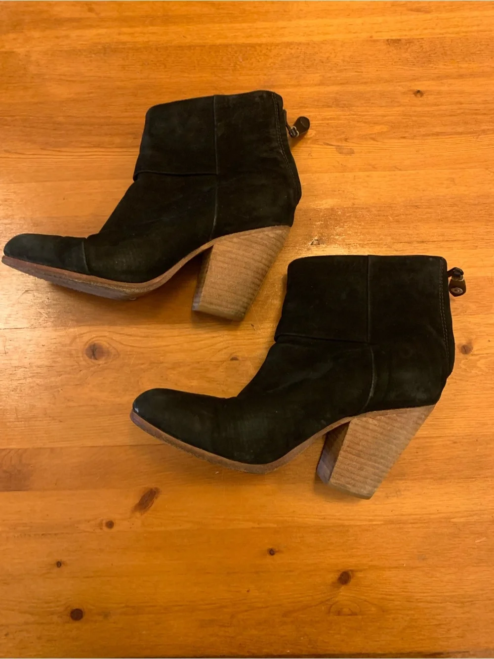 Rag & Bone Black Suede Women's Ankle Booties with Stacked Heel